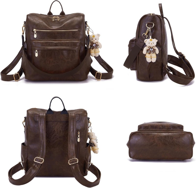 Soperwillton Women Backpack Purse Multipurpose Design Handbags Shoulder Bag PU Leather Travel bag Backpack Set 2pcs - Image 2